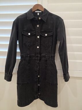 10 Crosby Derek Lam Black Long-Sleeve Button-Front Denim Dress